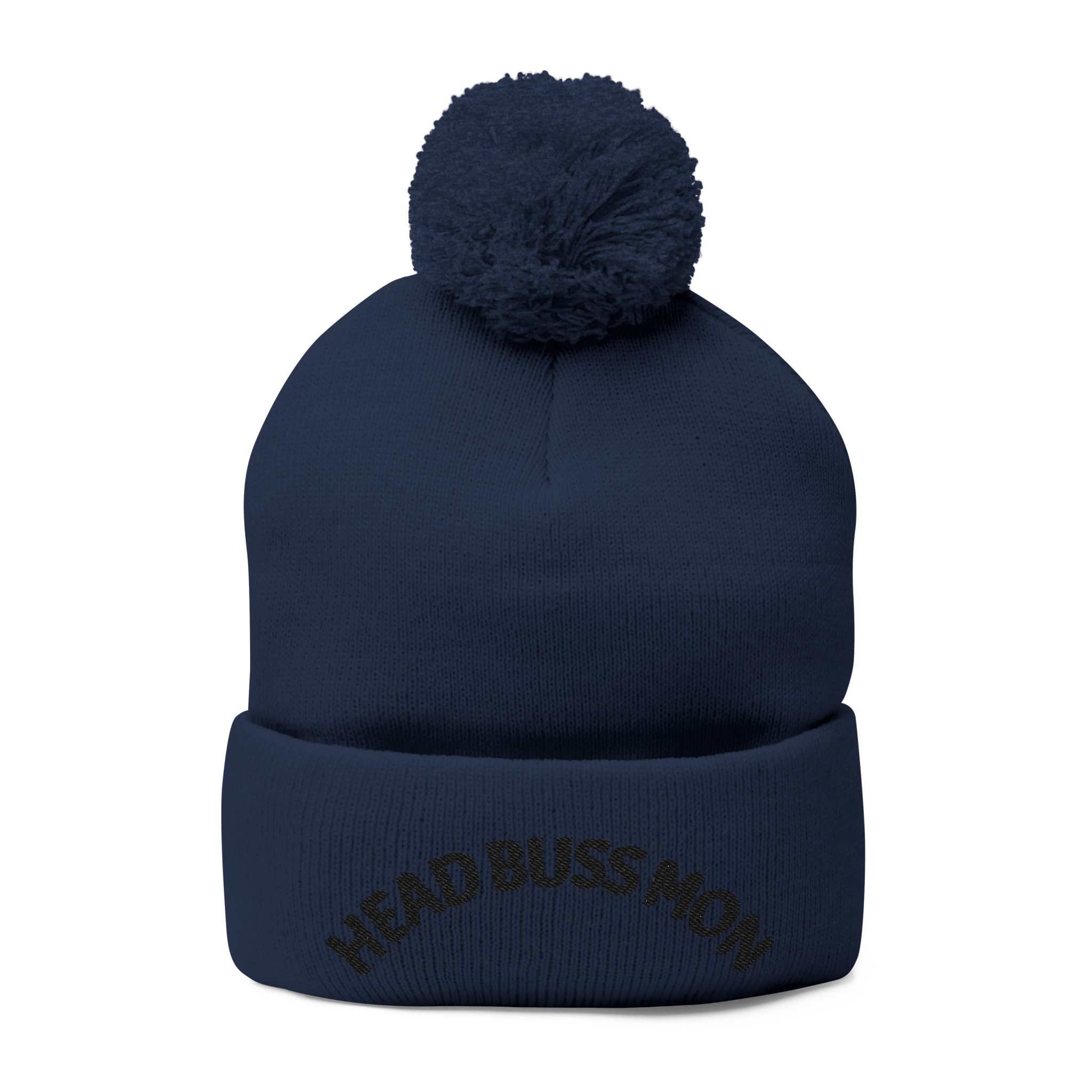 Embroidered Curved Text Pom-Pom Knit Cap | Head Buss Mon meaning - greatness , nothing esle compare - Image 38