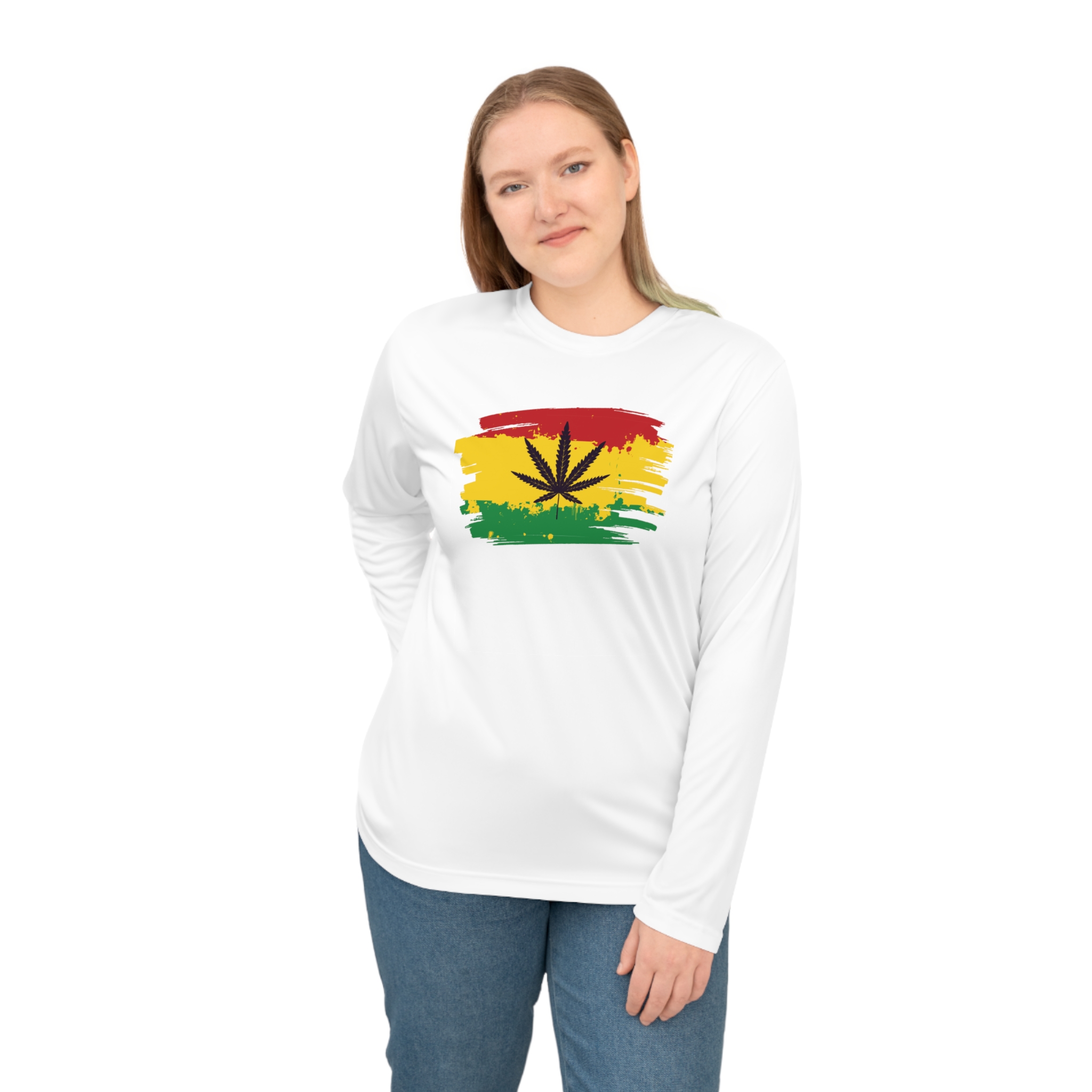 Rasta Brush-Stripe Cannabis Long Sleeve Shirt