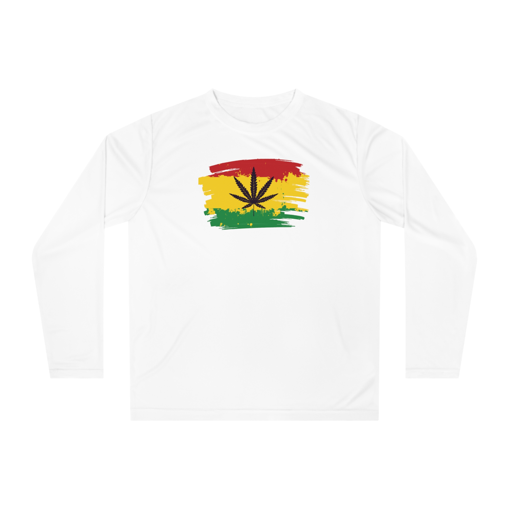 Rasta Brush-Stripe Cannabis Long Sleeve Shirt - Image 3