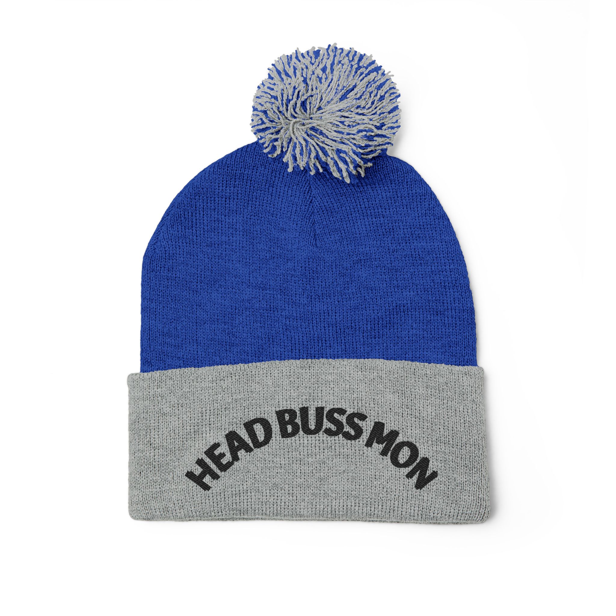 Embroidered Curved Text Pom-Pom Knit Cap | Head Buss Mon meaning - greatness , nothing esle compare - Image 8
