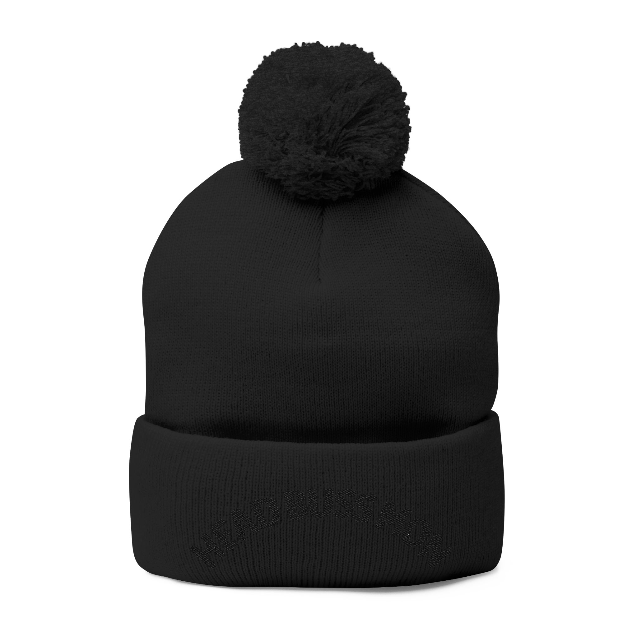 Embroidered Curved Text Pom-Pom Knit Cap | Head Buss Mon meaning - greatness , nothing esle compare - Image 14