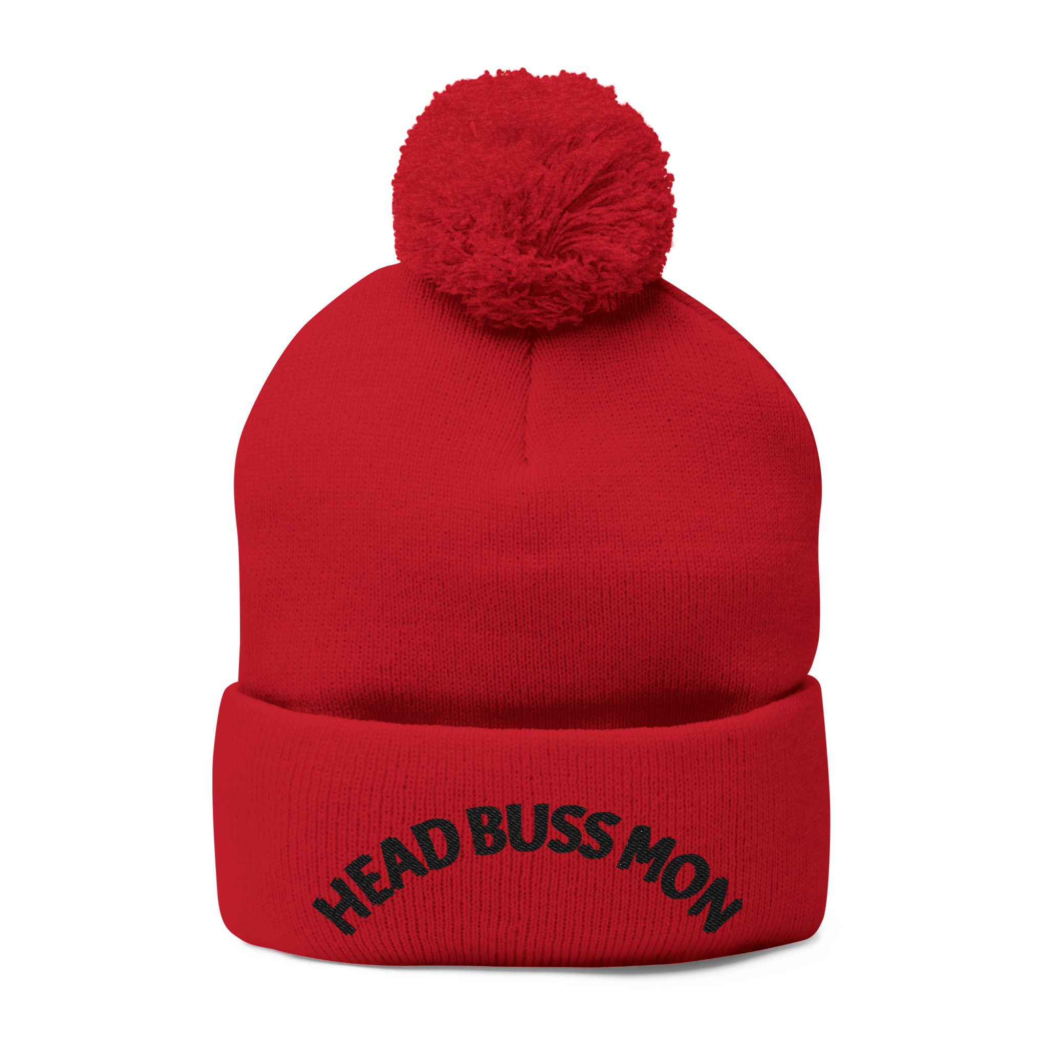Embroidered Curved Text Pom-Pom Knit Cap | Head Buss Mon meaning - greatness , nothing esle compare - Image 46
