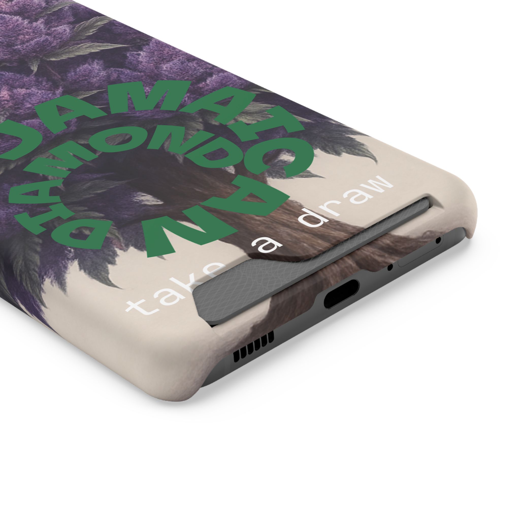 Purple bud weed Tree Phone Case | Card Holder, Green Circular Text - Image 80
