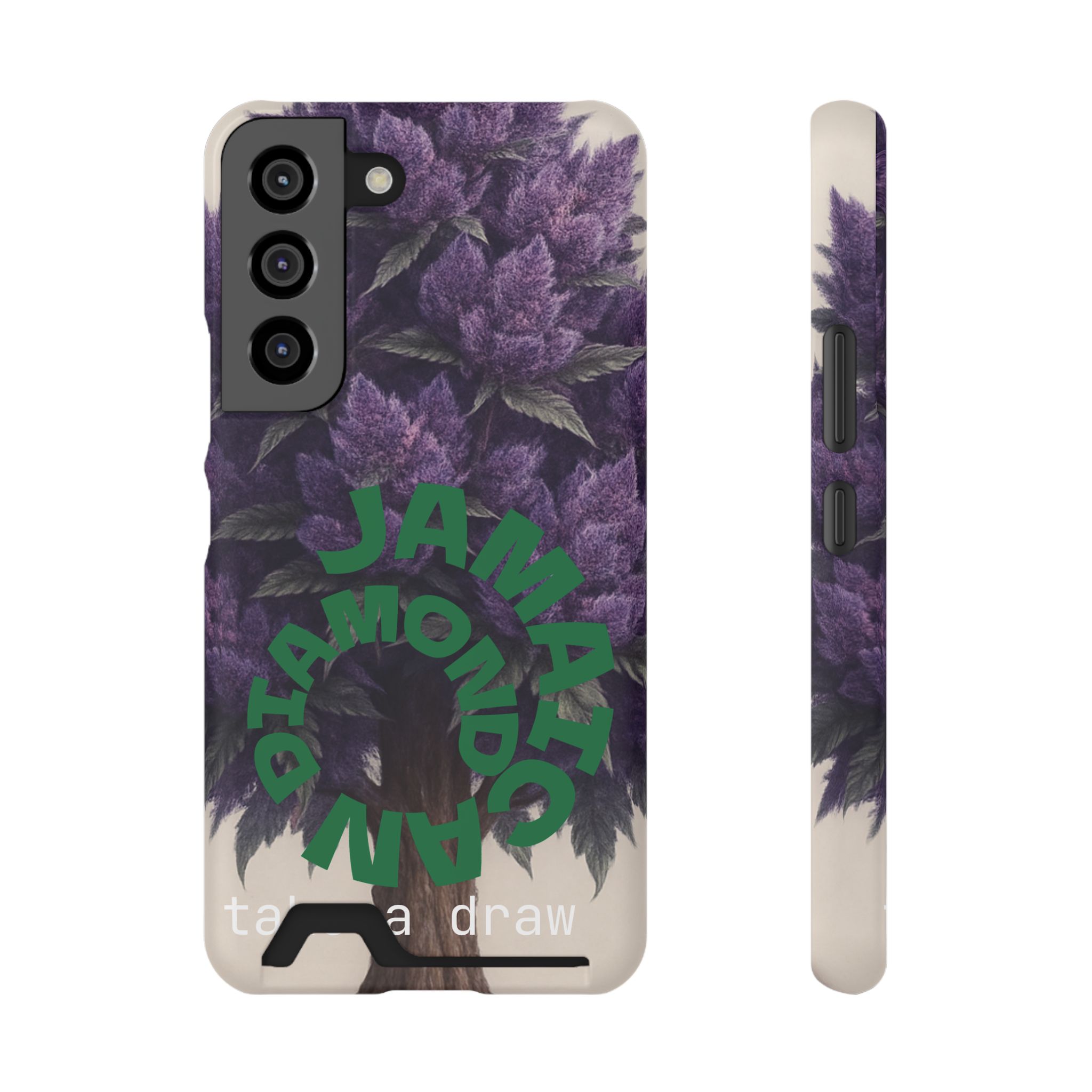 Purple bud weed Tree Phone Case | Card Holder, Green Circular Text - Image 18