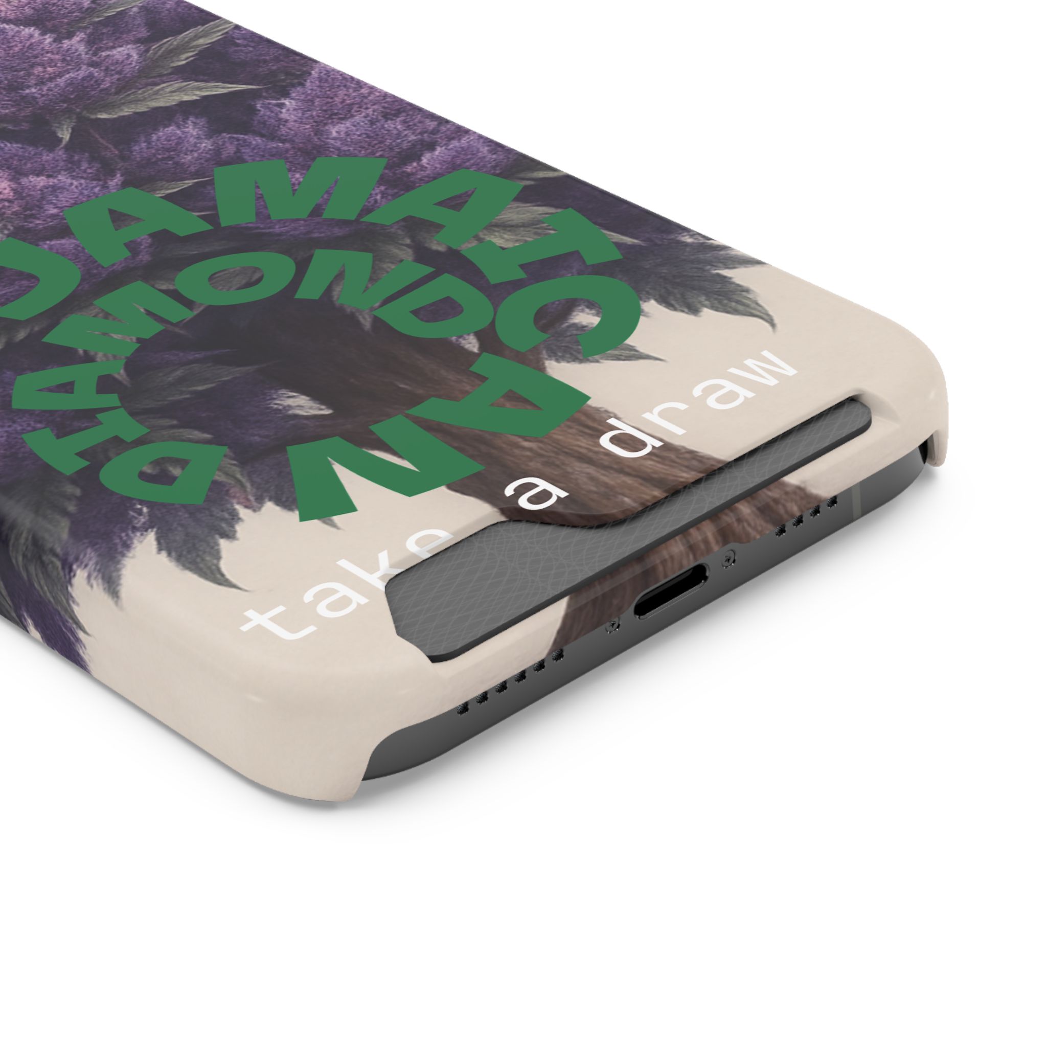 Purple bud weed Tree Phone Case | Card Holder, Green Circular Text - Image 140