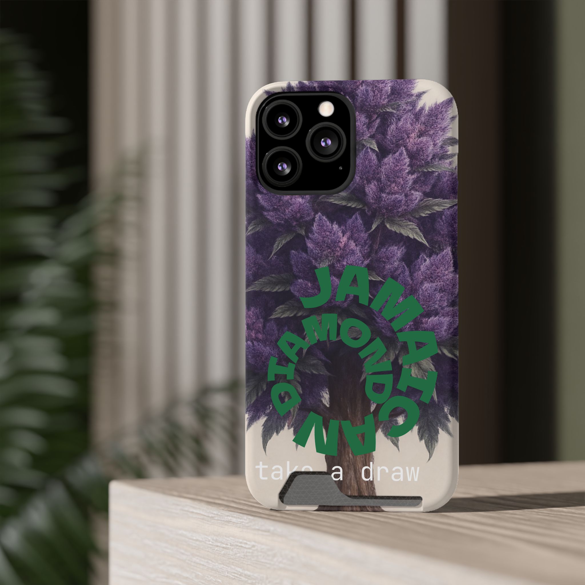 Purple bud weed Tree Phone Case | Card Holder, Green Circular Text - Image 147