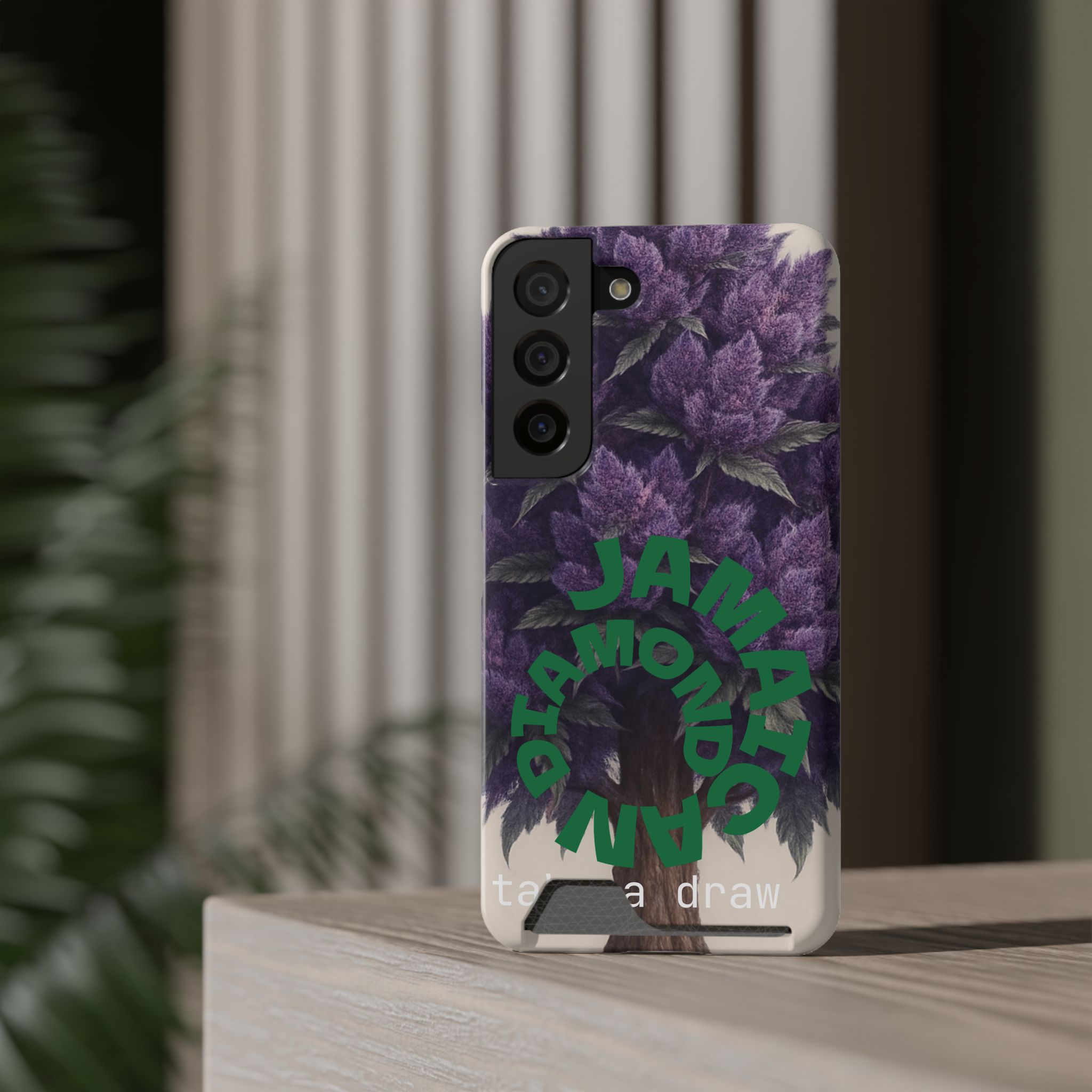 Purple bud weed Tree Phone Case | Card Holder, Green Circular Text - Image 16