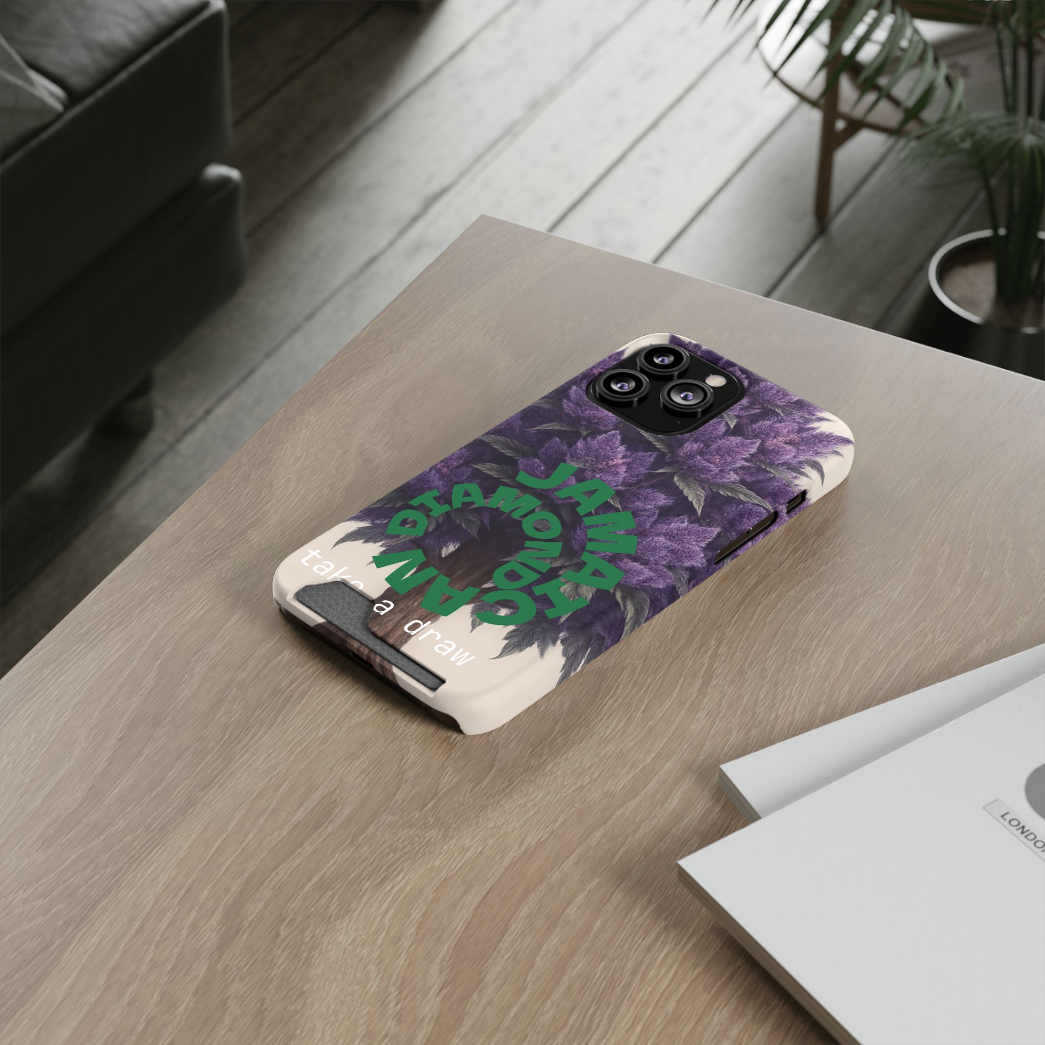 Purple bud weed Tree Phone Case | Card Holder, Green Circular Text - Image 66