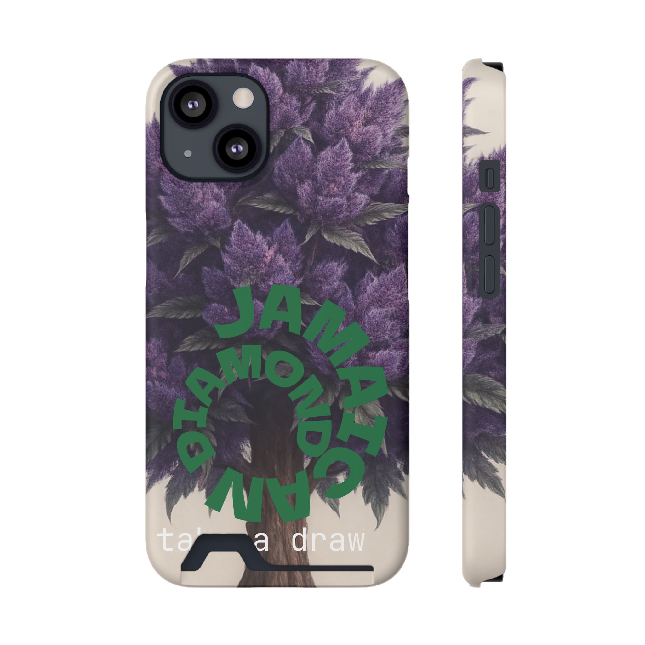 Purple bud weed Tree Phone Case | Card Holder, Green Circular Text - Image 119