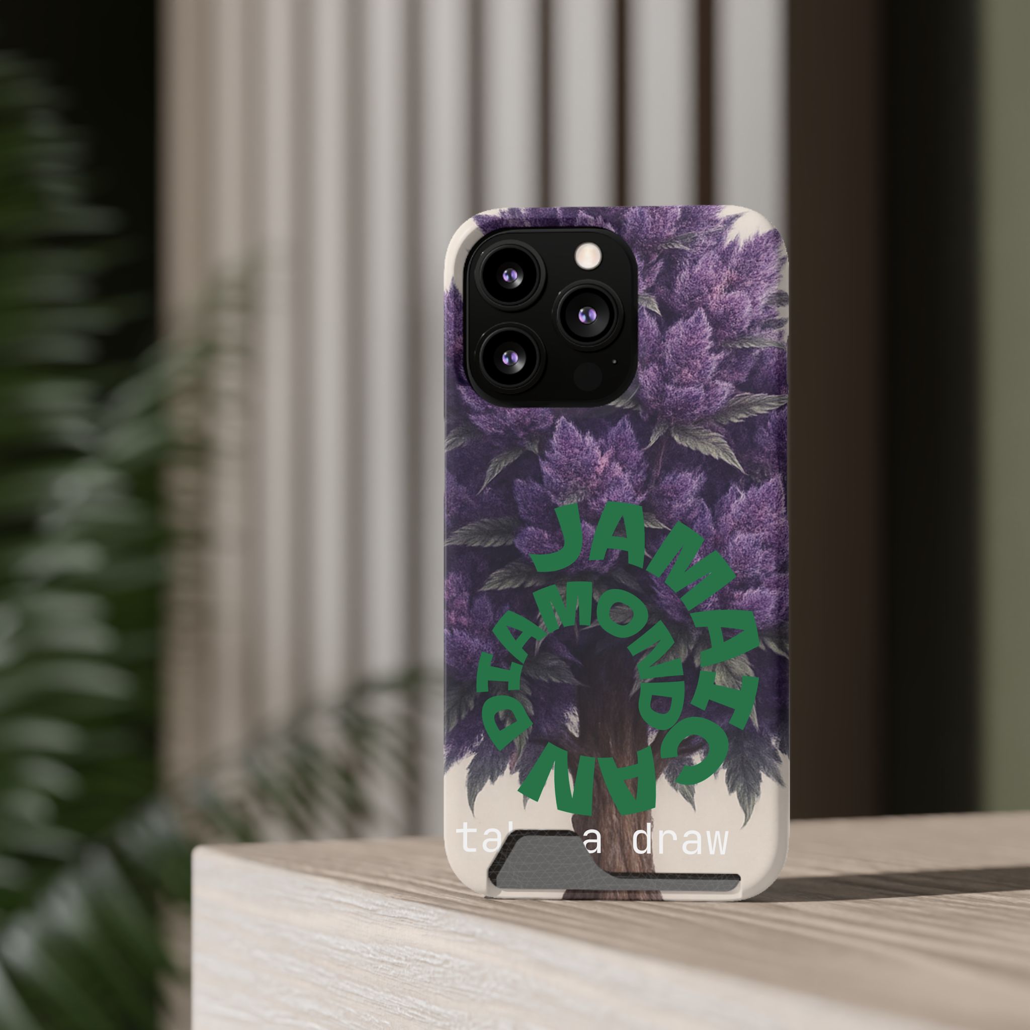 Purple bud weed Tree Phone Case | Card Holder, Green Circular Text - Image 57