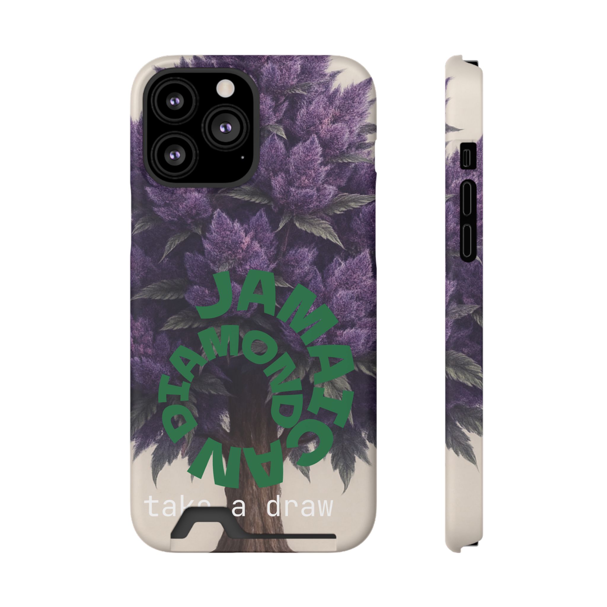 Purple bud weed Tree Phone Case | Card Holder, Green Circular Text - Image 144