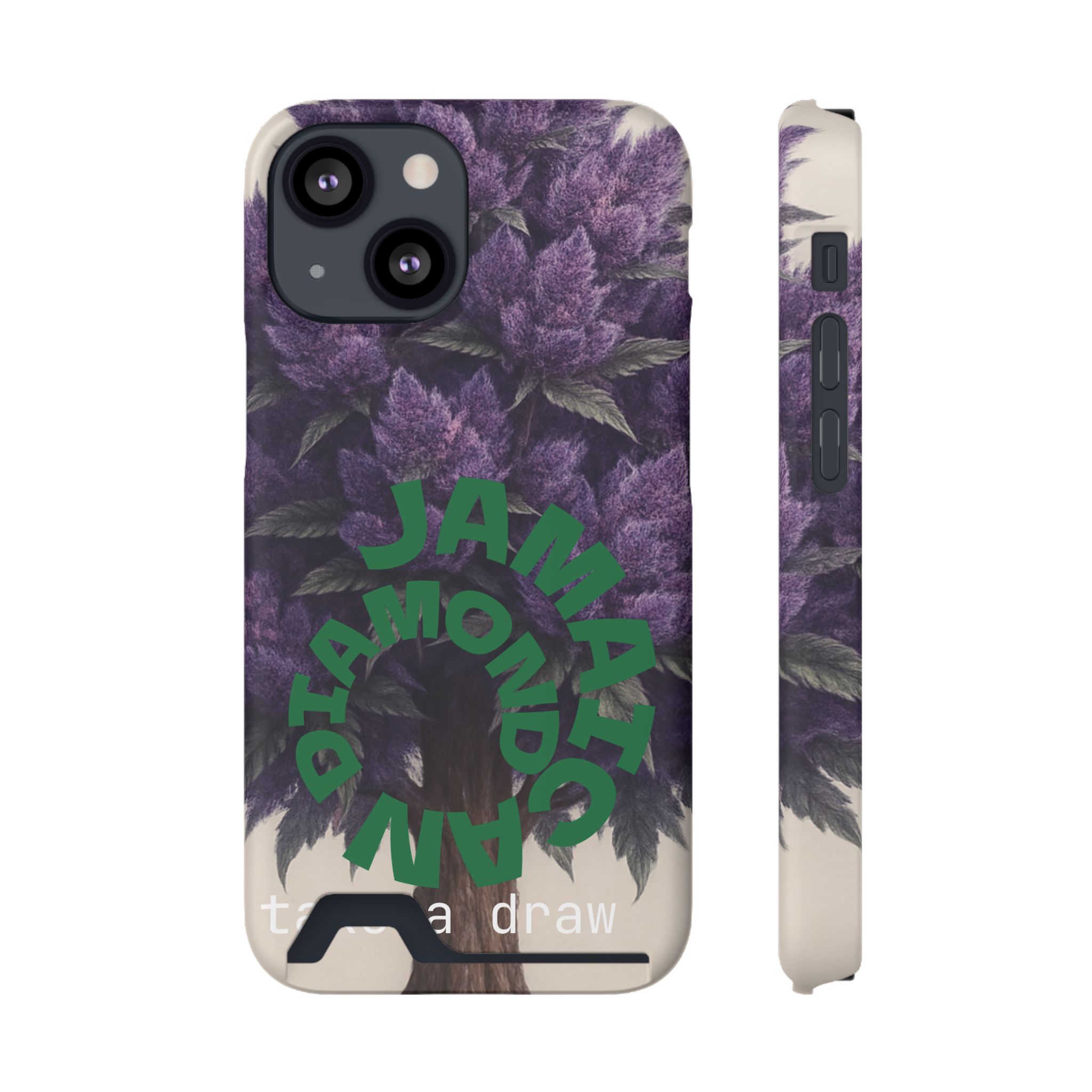 Purple bud weed Tree Phone Case | Card Holder, Green Circular Text - Image 127