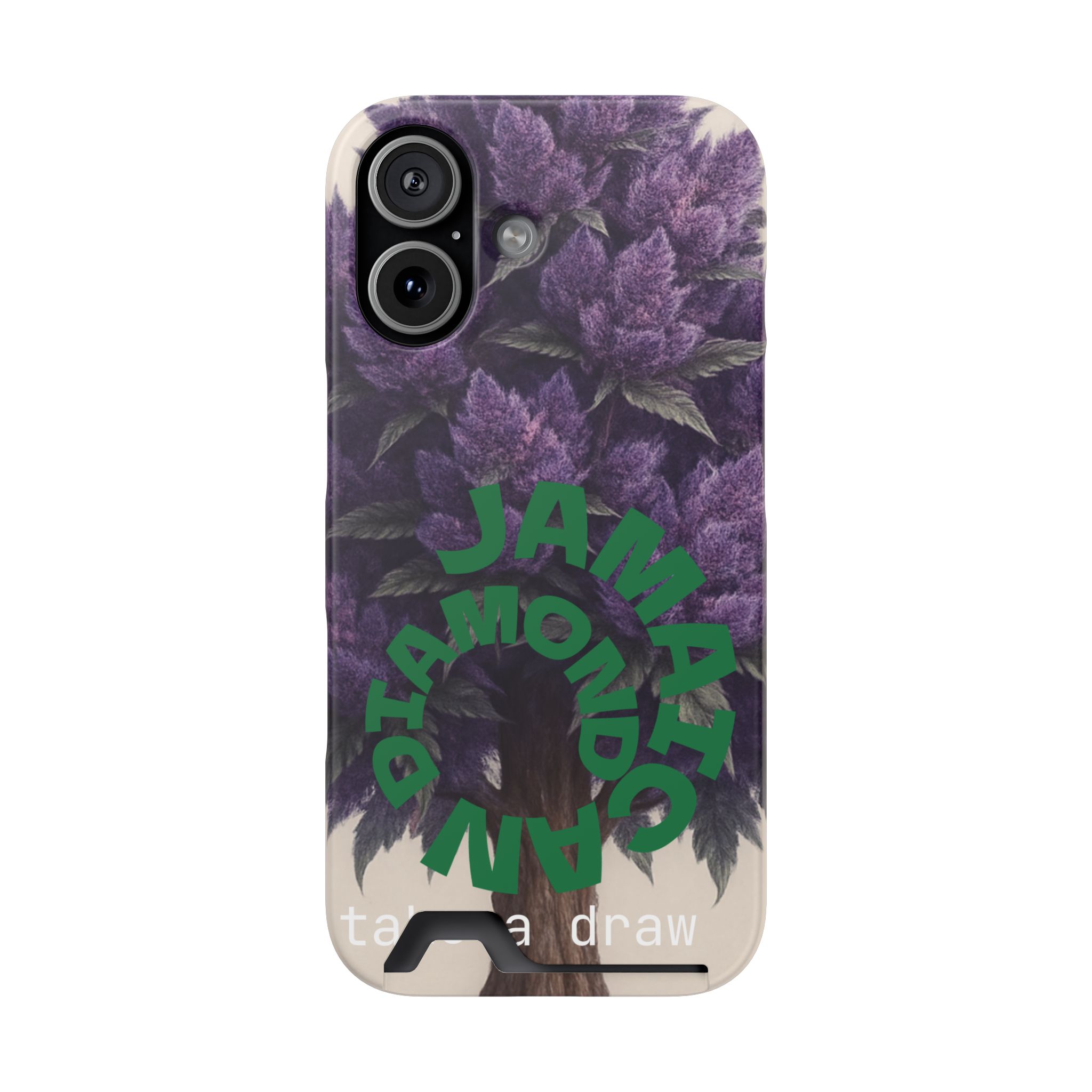 Purple bud weed Tree Phone Case | Card Holder, Green Circular Text - Image 8