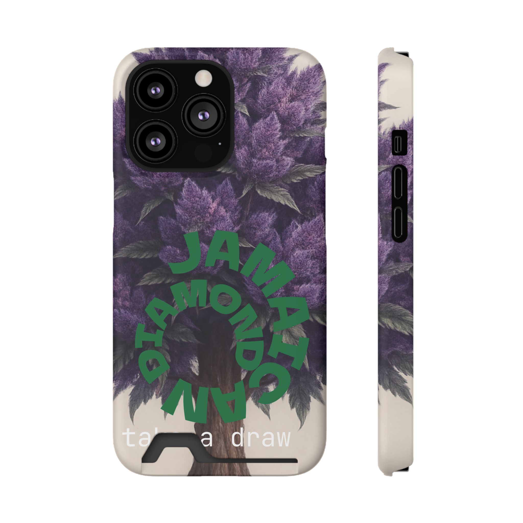 Purple bud weed Tree Phone Case | Card Holder, Green Circular Text - Image 58