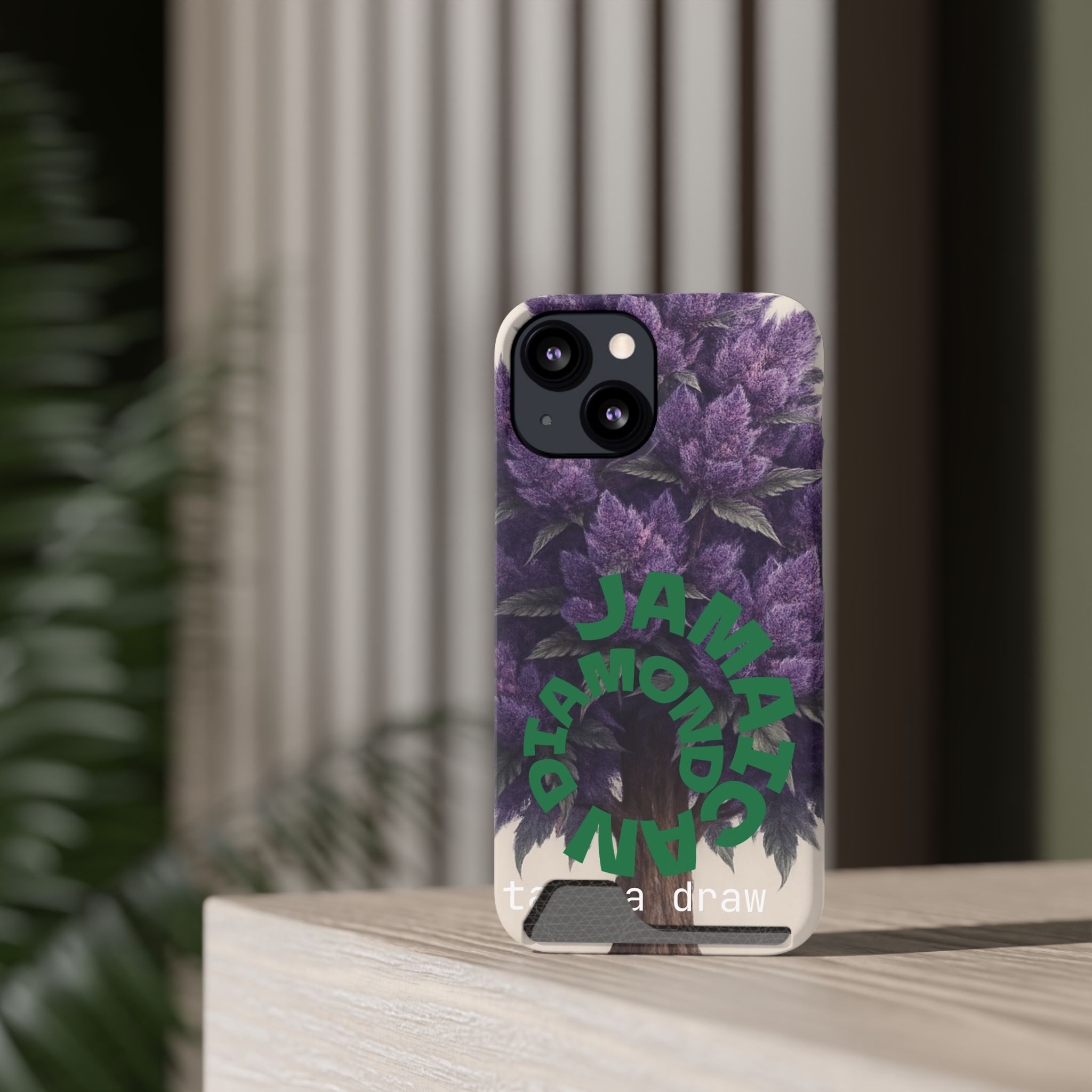 Purple bud weed Tree Phone Case | Card Holder, Green Circular Text - Image 49