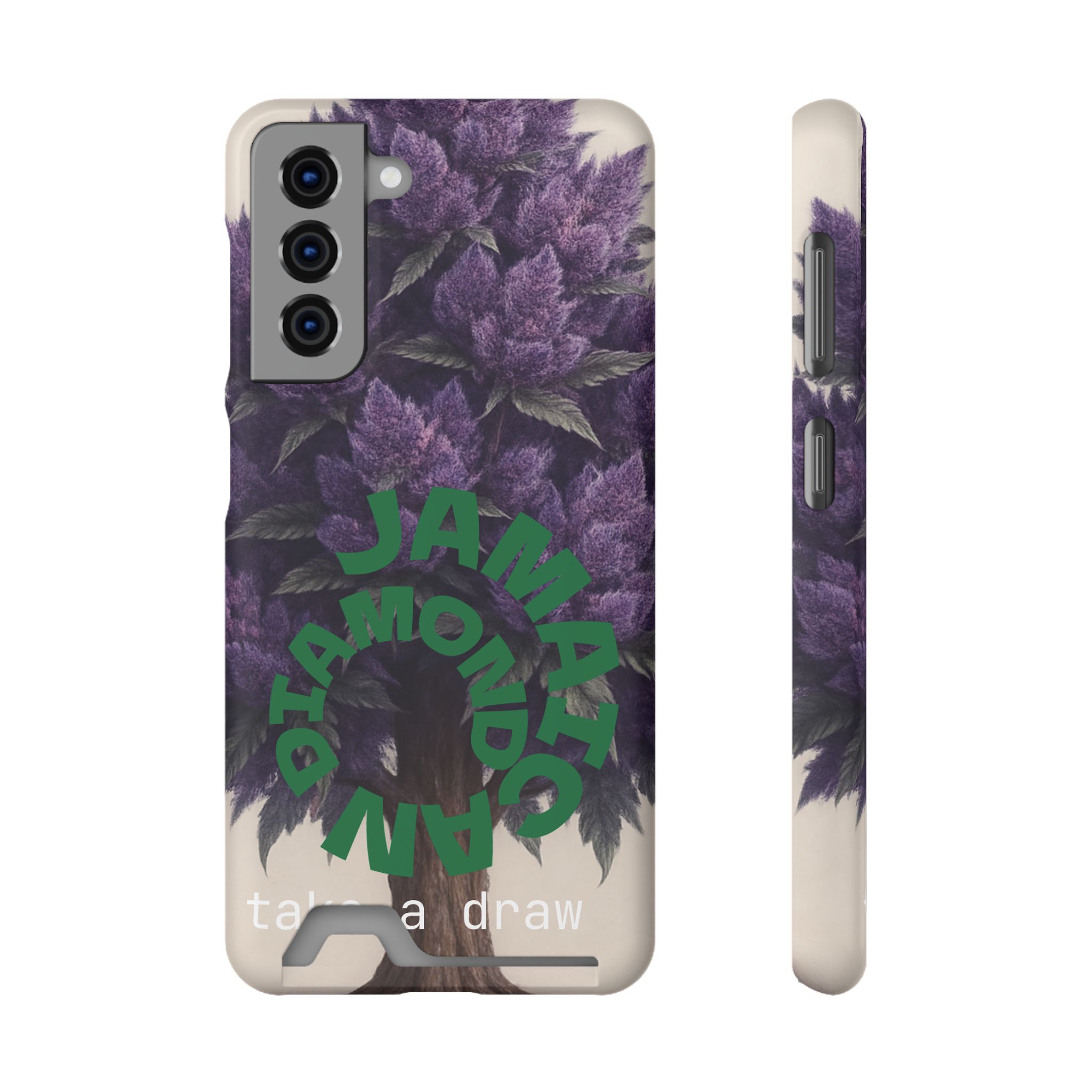 Purple bud weed Tree Phone Case | Card Holder, Green Circular Text - Image 71