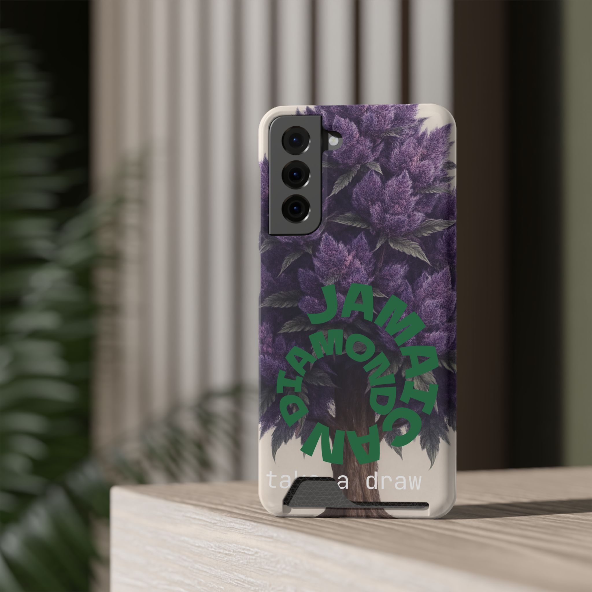 Purple bud weed Tree Phone Case | Card Holder, Green Circular Text - Image 153
