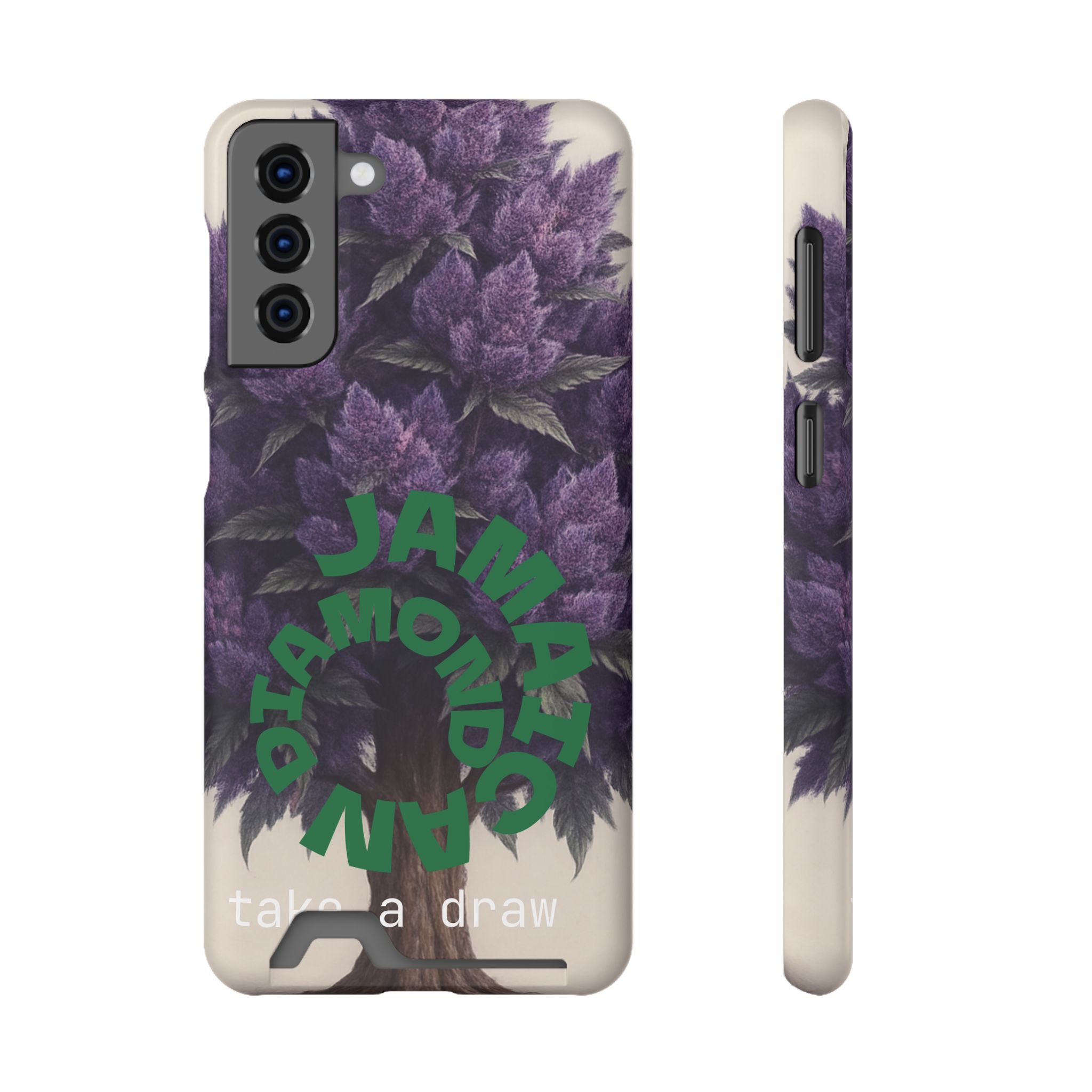 Purple bud weed Tree Phone Case | Card Holder, Green Circular Text - Image 162